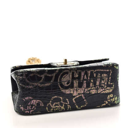 Chanel Calfskin Crocodile Embossed Graffiti 2.55 Mini Cocodile Reissue Flap Black Pink 4 of 10
