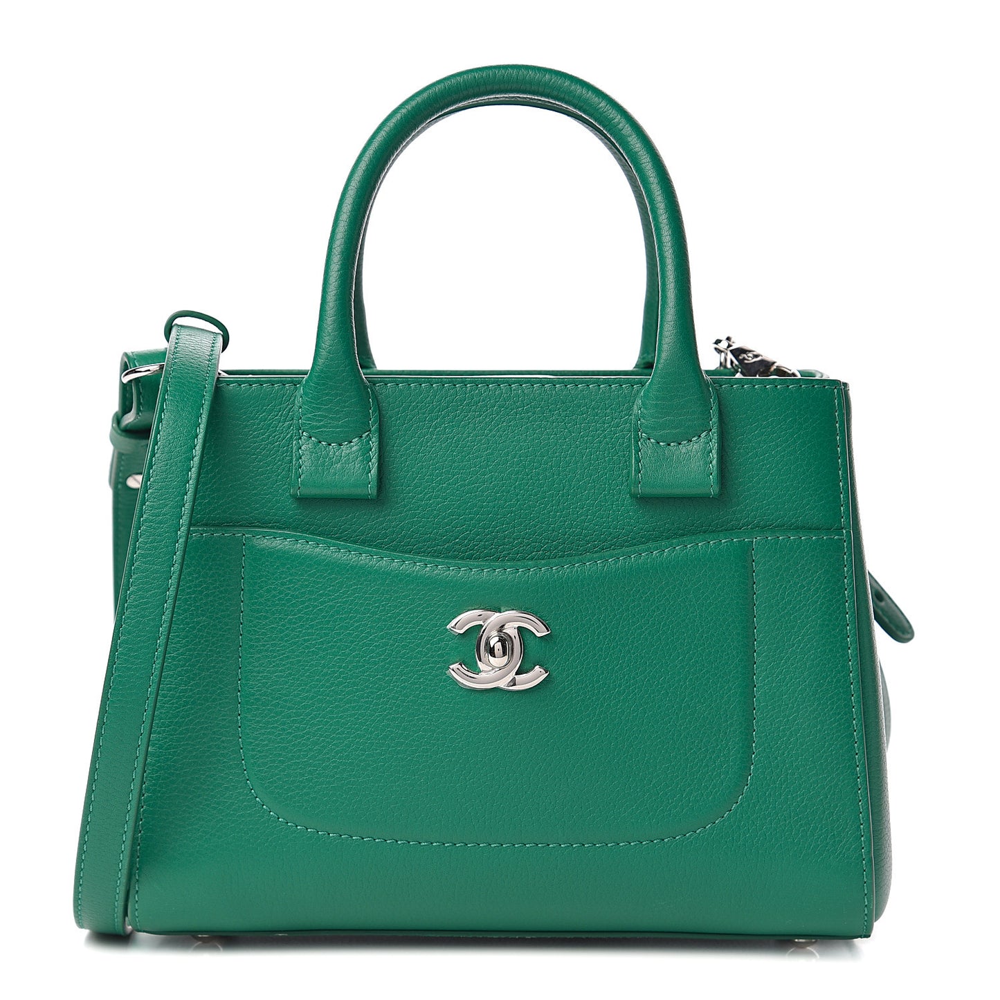 Grained Calfskin Mini Neo Executive Shopper Tote Green