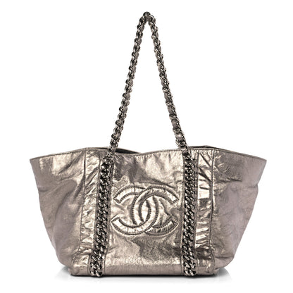 Chanel Metallic Cracked Calfskin Modern Chain Tote Dark Silver 1 of 12