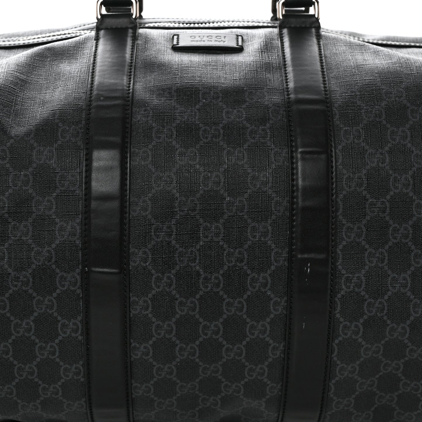 Soft GG Supreme Monogram Appia Calfskin Web Large Carry On Duffle Bag Black Grey