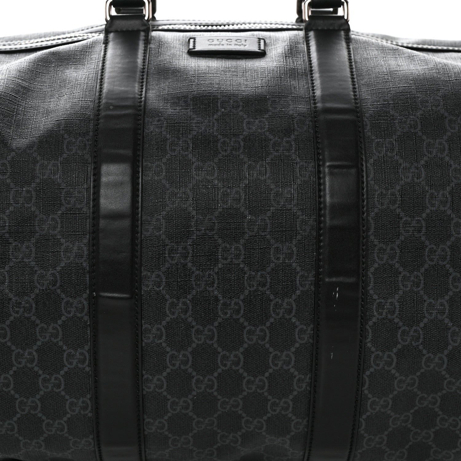 Gucci Soft GG Supreme Monogram Appia Calfskin Web Large Carry On Duffle Bag Black Grey 7 of 23