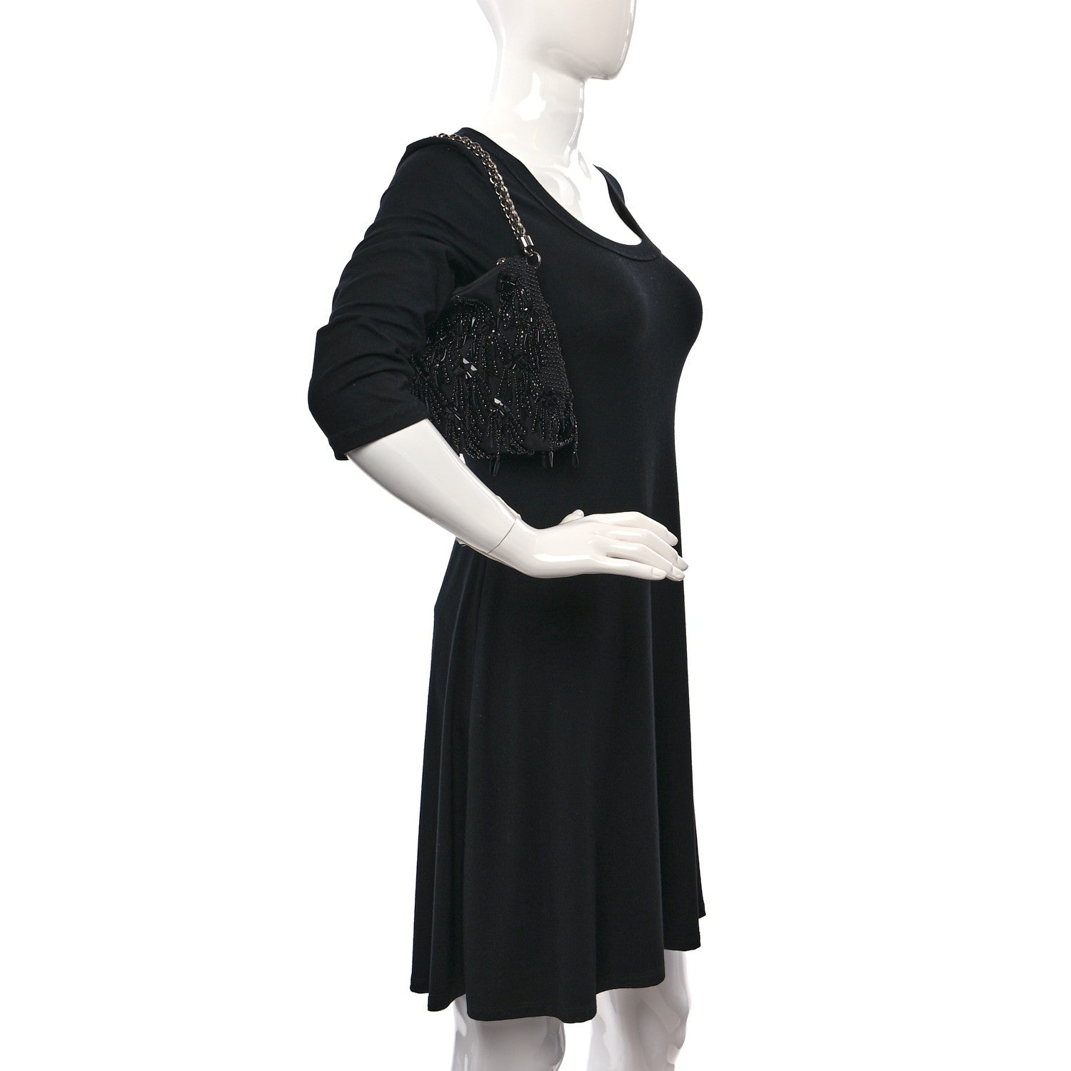 Jimmy Choo Satin Bead Embellished Callie Fringe Tassel Chain Evening Bag Black 2 of 8