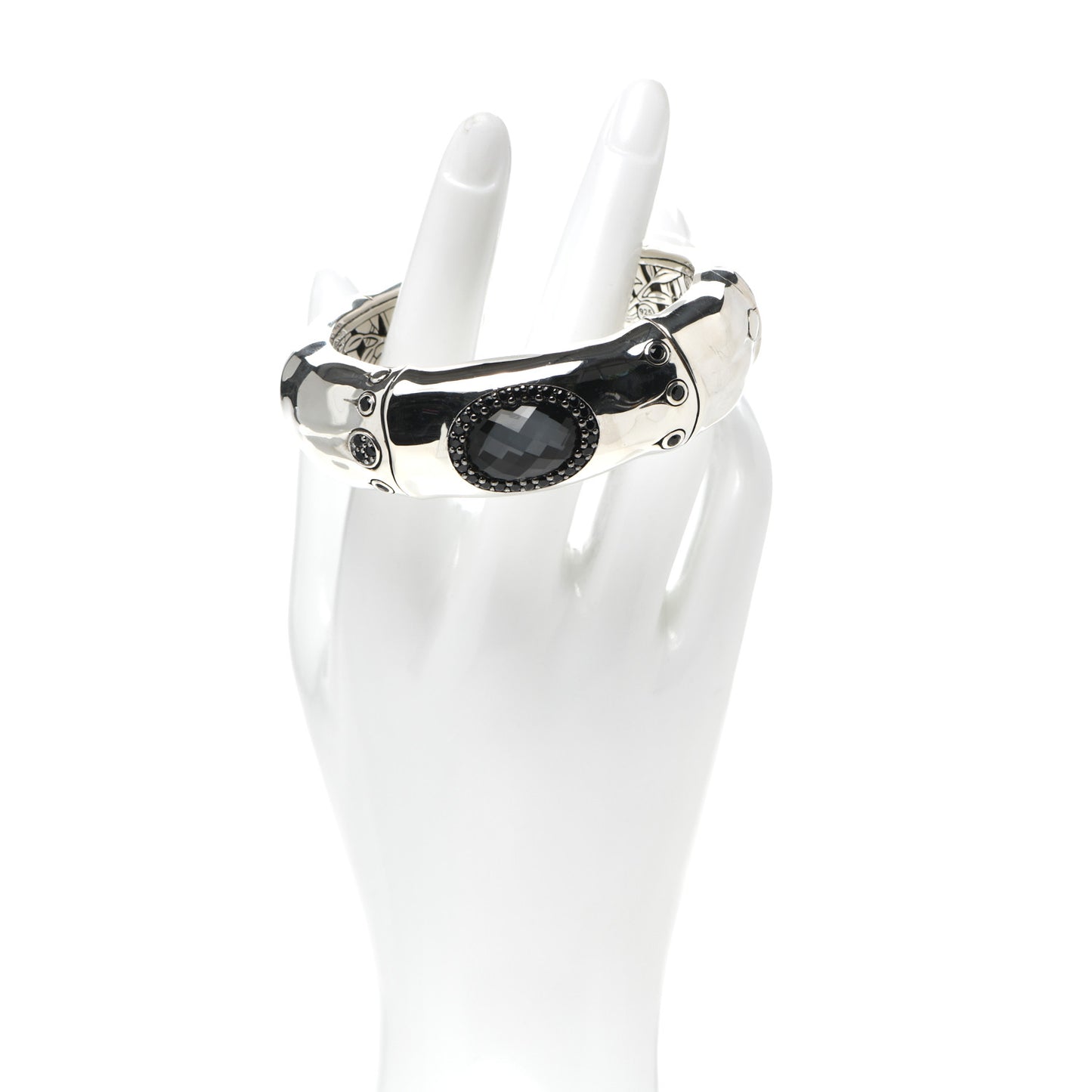 Sterling Silver Smoky Quartz Black Sapphire Bamboo Cuff Bracelet