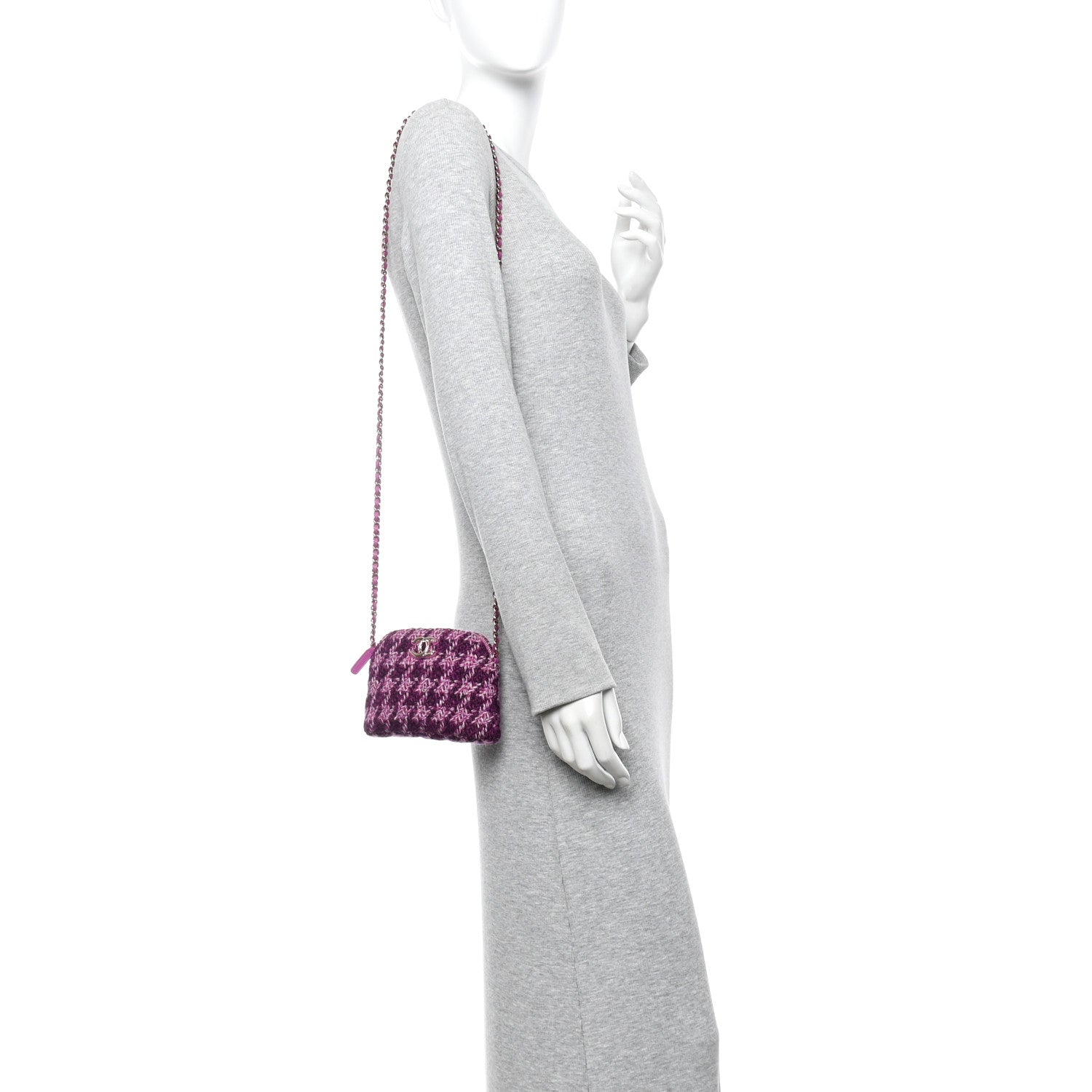 Chanel Tweed Quilted Mini Clutch With Chain Purple 3 of 11