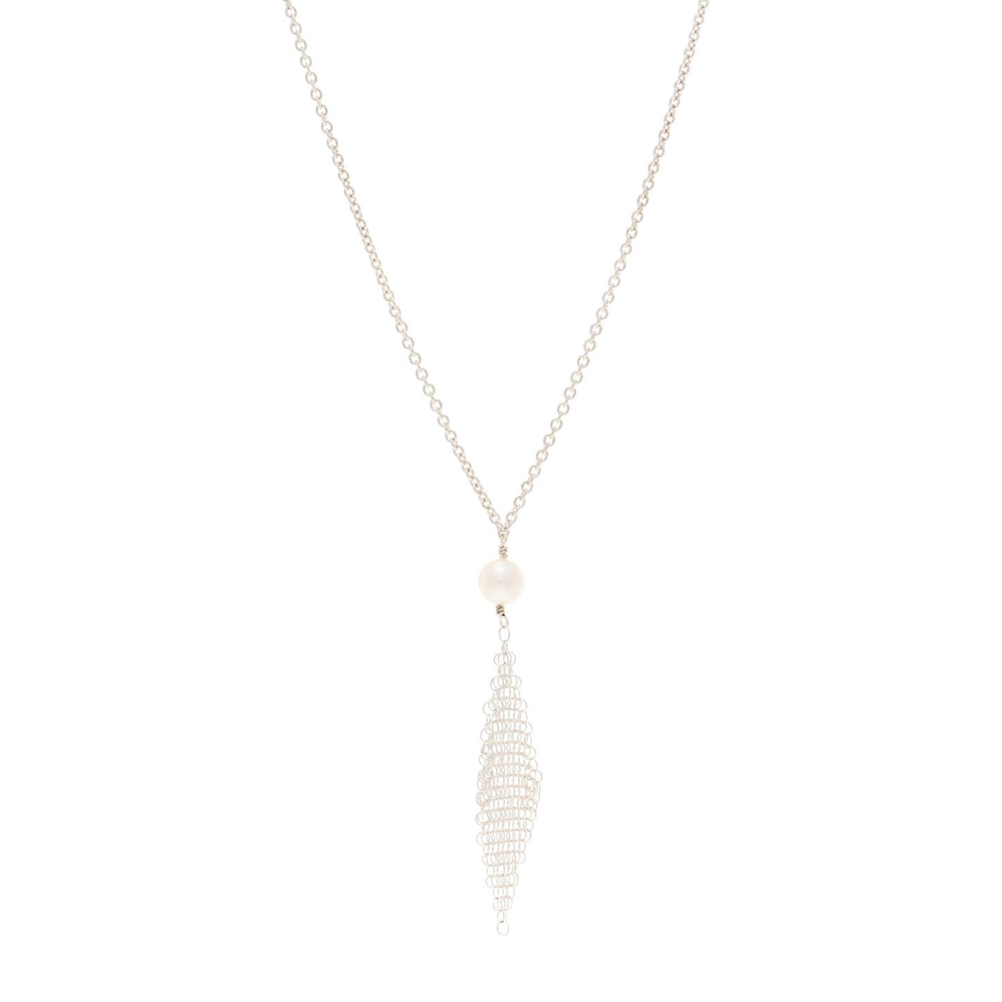 Sterling Silver Pearl Elsa Peretti Mesh Pendant Necklace