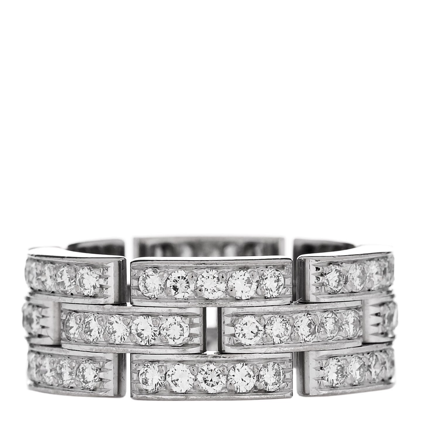 18K White Gold Diamond Maillon Panthere 3 Rows Paved Ring 53 6.25