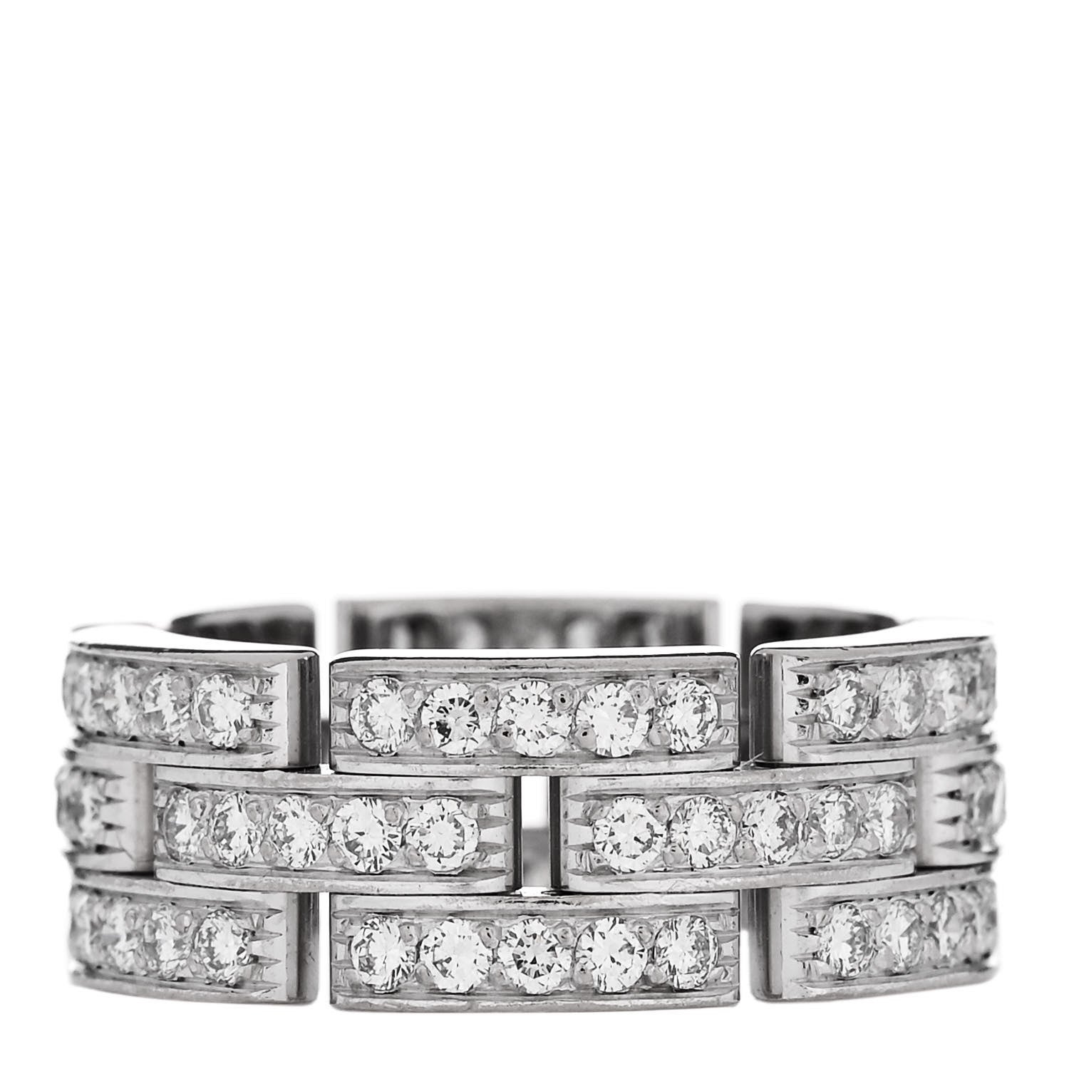 Cartier 18K White Gold Diamond Maillon Panthere 3 Rows Paved Ring 53 6.25 1 of 4