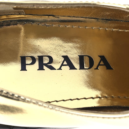 Prada Metallic Brushed Calfskin Metal Triangle Logo 50mm Loafers 37.5 Platino 9 of 10