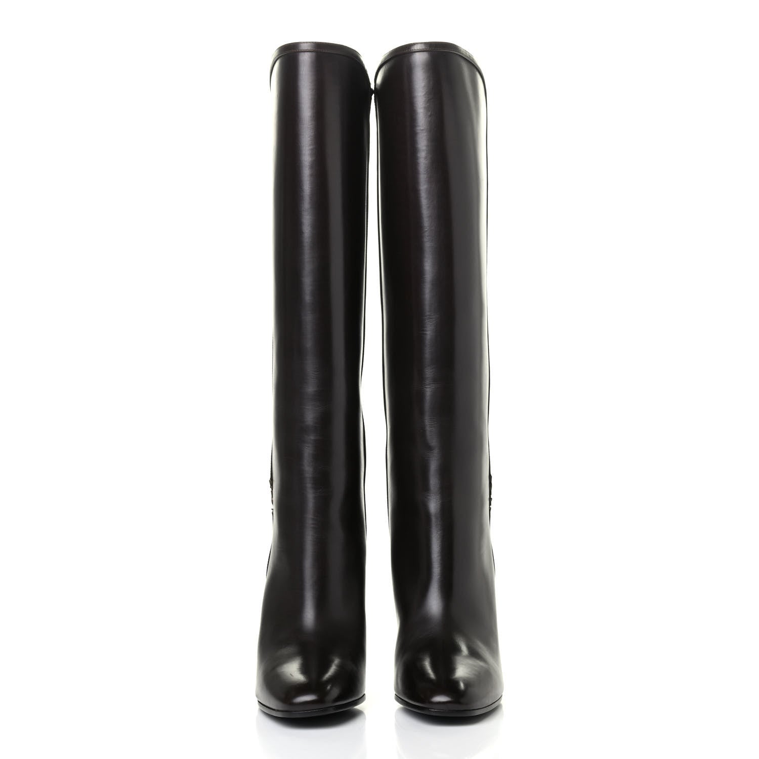 Saint Laurent Smooth Calfskin Jane Knee High Boots 38.5 Dark Chocolate 2 of 4