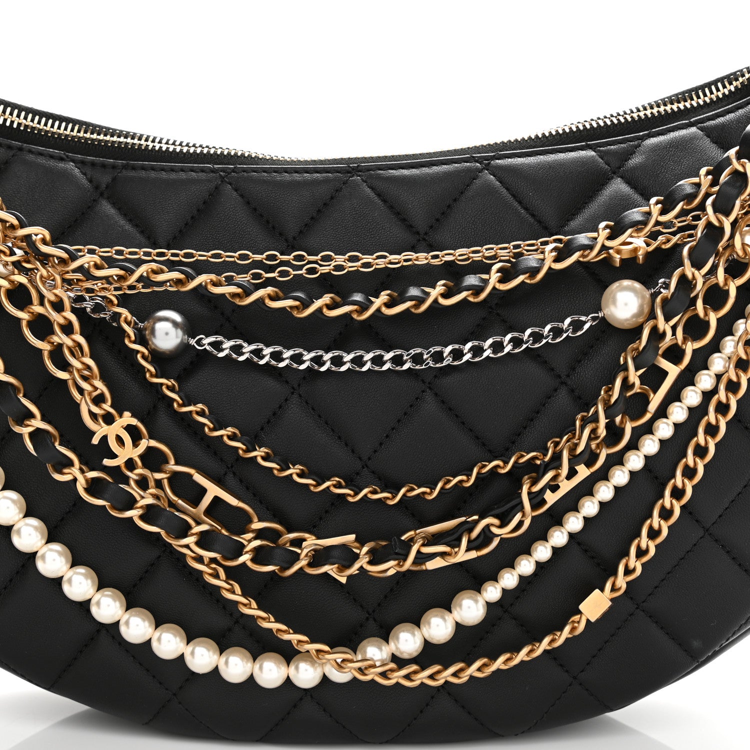 Chanel Lambskin Quilted All About Chains Hobo Black 15 of 21