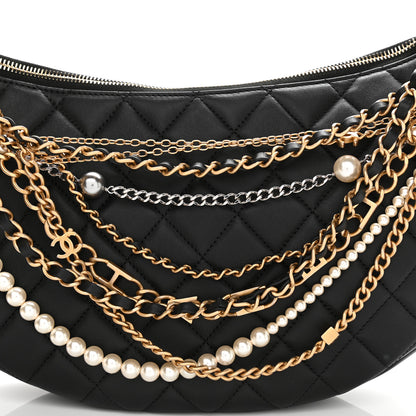 Chanel Lambskin Quilted All About Chains Hobo Black 15 of 21