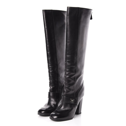Chanel Calfskin CC Turnlock Knee High Boots 37.5 Black 3 of 12