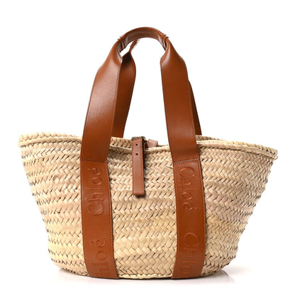 Chloe Raffia Smooth Calfskin Medium Sense Basket Caramel 1 of 8