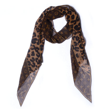 Louis Vuitton Silk Crepe Leopard Monogram Scarf 1 of 5