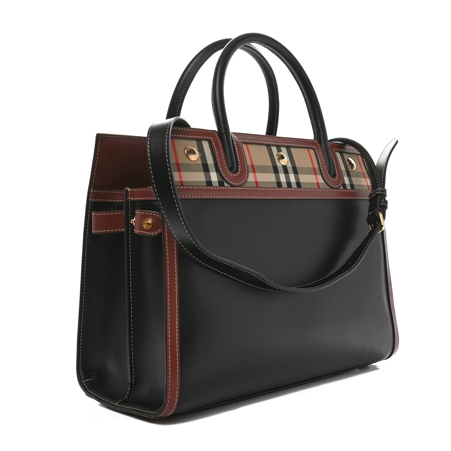 Burberry Calfskin Vintage Check Small Two Handle Title Bag Black 3 of 9