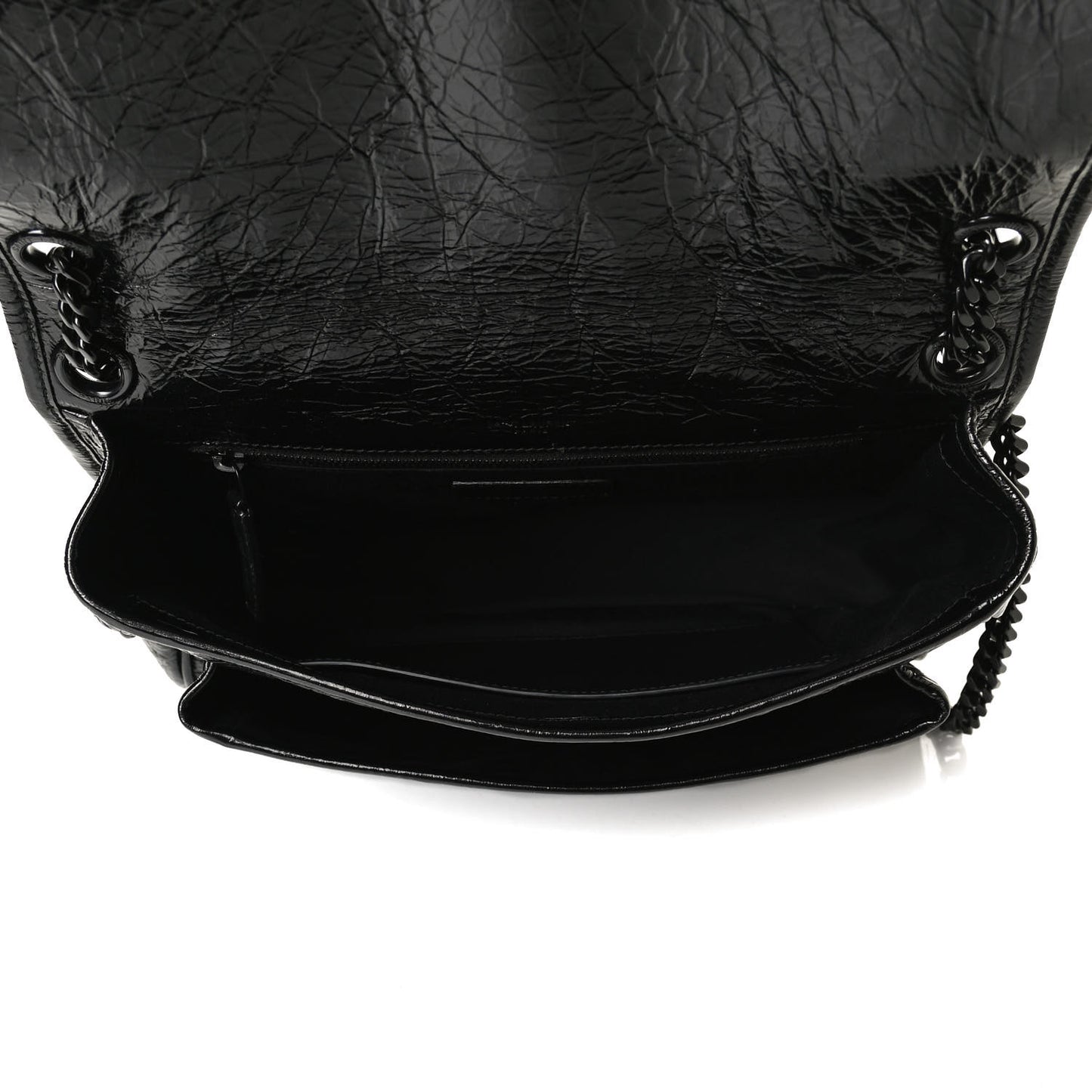 Crinkled Calfskin Matelasse Monogram Medium Niki Chain Satchel Black