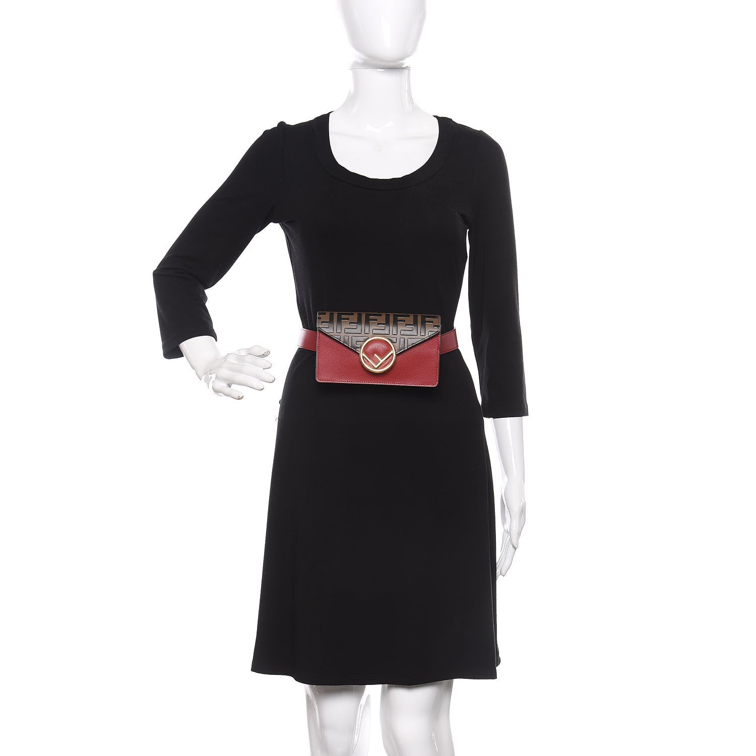 Fendi Vitello Cruise F is Fendi Bi-Color FF 1974 Embossed Envelope Belt Bag Maya Black Fragola 3 of 12