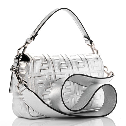 Fendi Vitello Catalan Mirror FF 1974 Embossed Baguette Argento 3 of 8