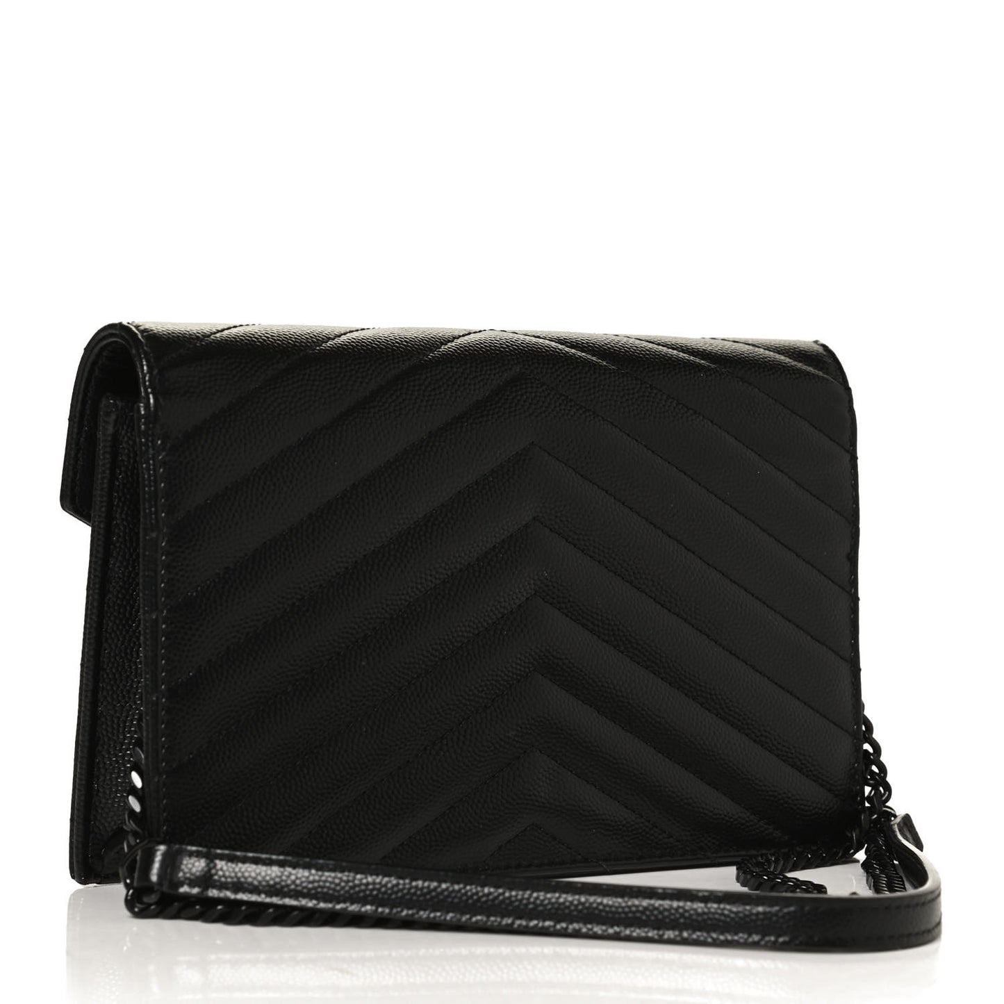 Grain De Poudre Matelasse Chevron Monogram Monochrome Envelope Chain Wallet Black