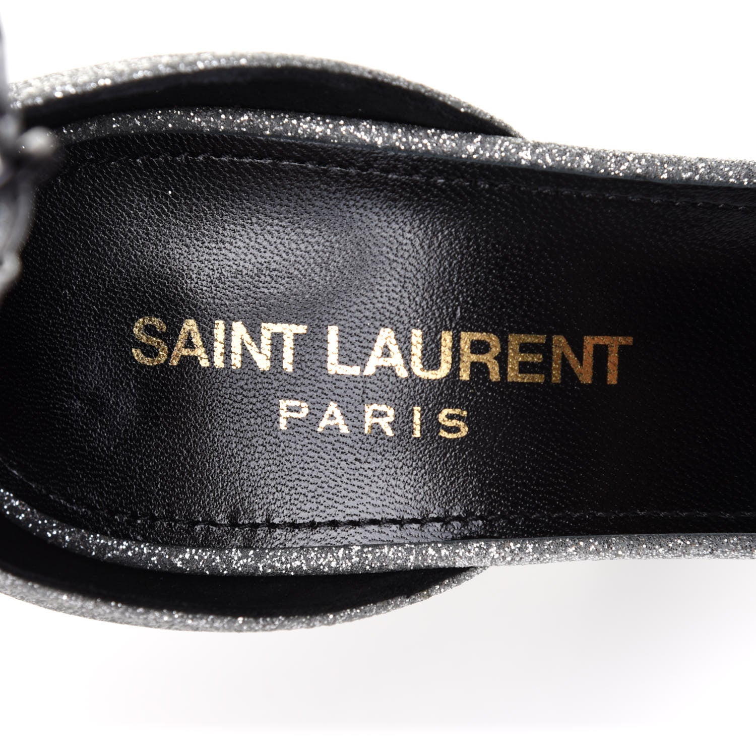 Saint Laurent Glitter Amber 105 Ankle Strap Sandals 37 Silver 7 of 10