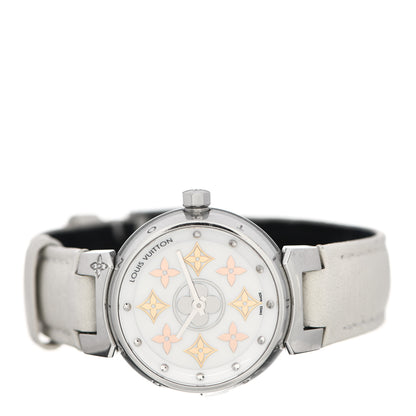 Louis Vuitton Stainless Steel Calfskin Diamond Mother of Pearl 28mm Tambour Idylle Blossom Quartz Watch 2 of 5