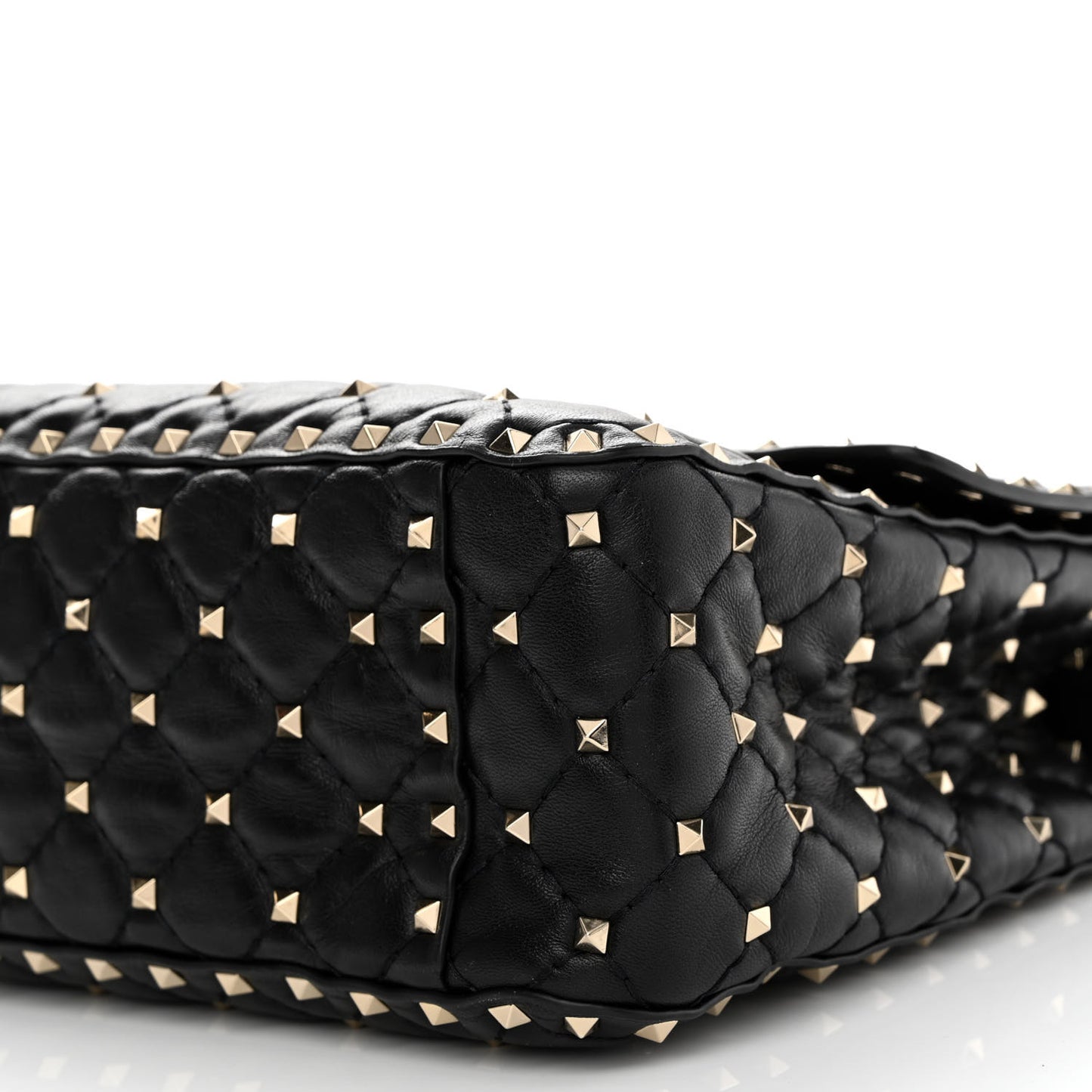 Lambskin Large Rockstud Spike Shoulder Bag Black