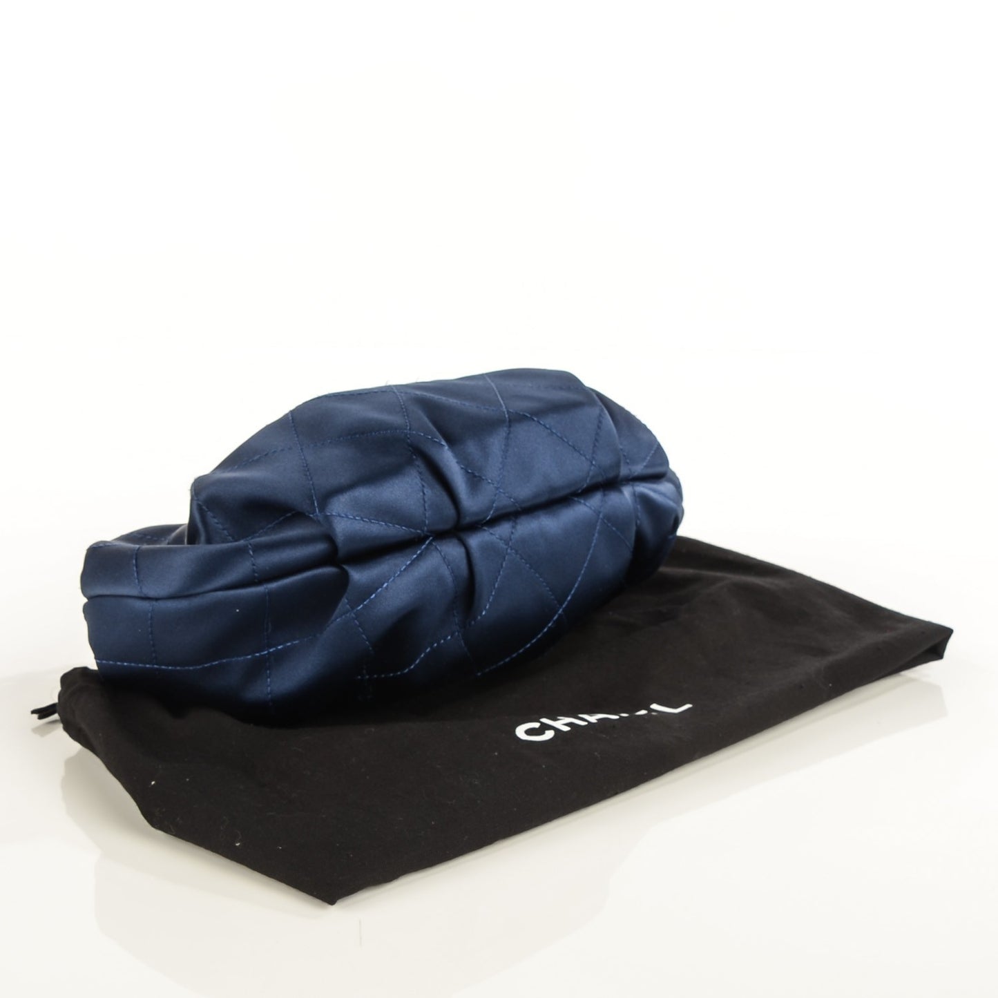 Satin Diamond Stitch Croissant Pochette Blue