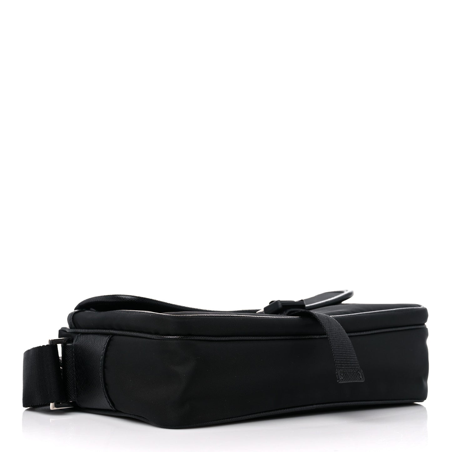 Tessuto Nylon Saffiano Single Snap Buckle Messenger Flap Bag Black