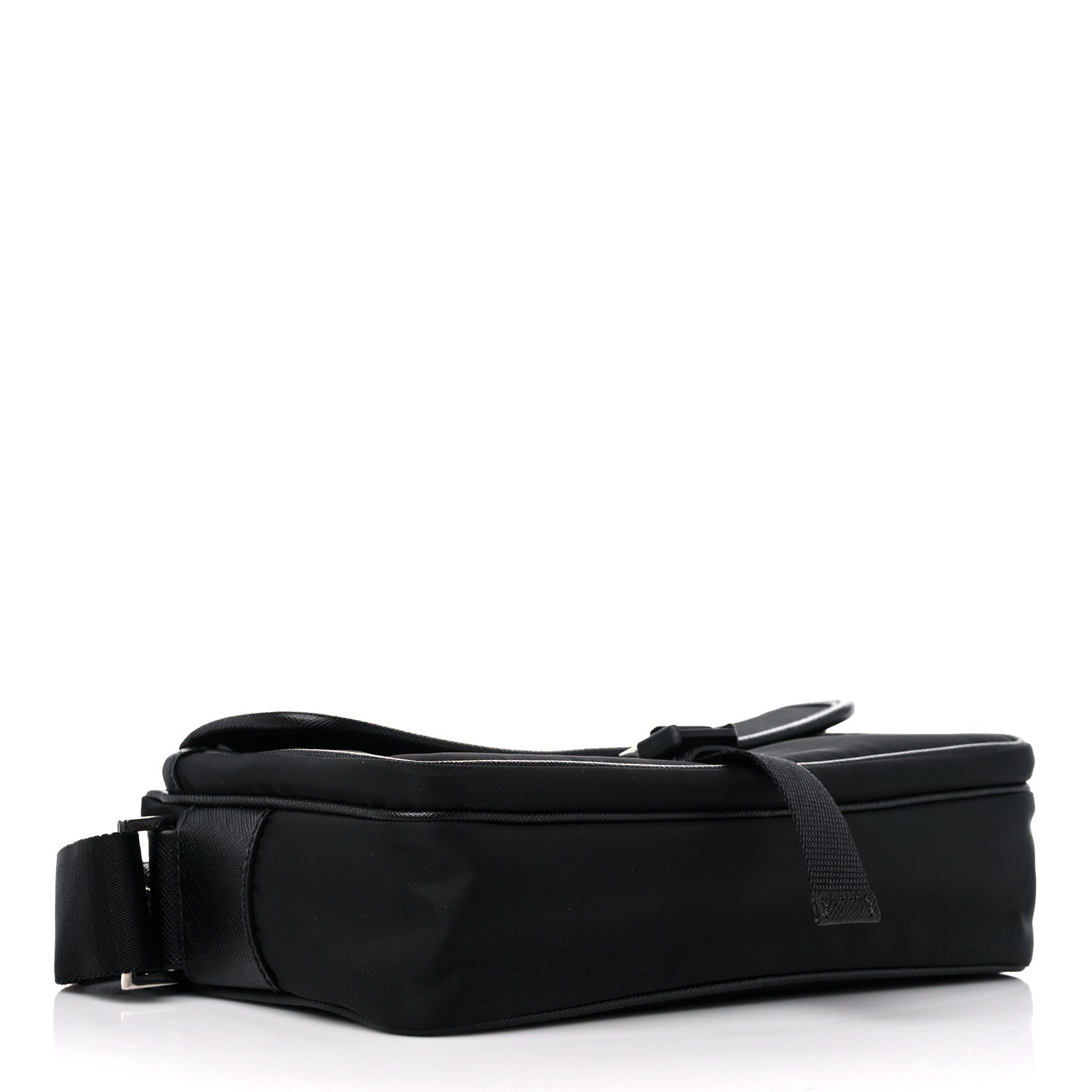 Prada Tessuto Nylon Saffiano Single Snap Buckle Messenger Flap Bag Black 4 of 8