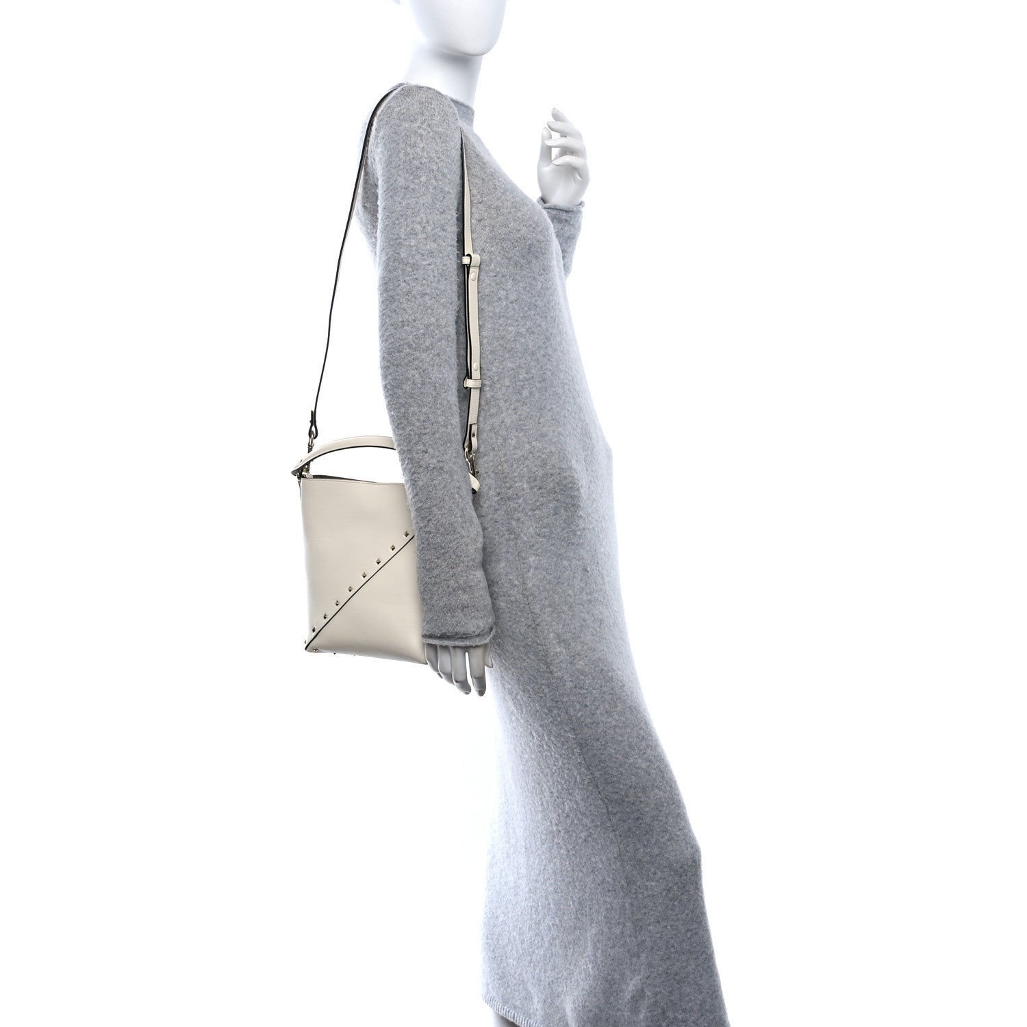 Valentino Garavani Calfskin Rockstud Wispy Bucket Bag Ivory 2 of 10