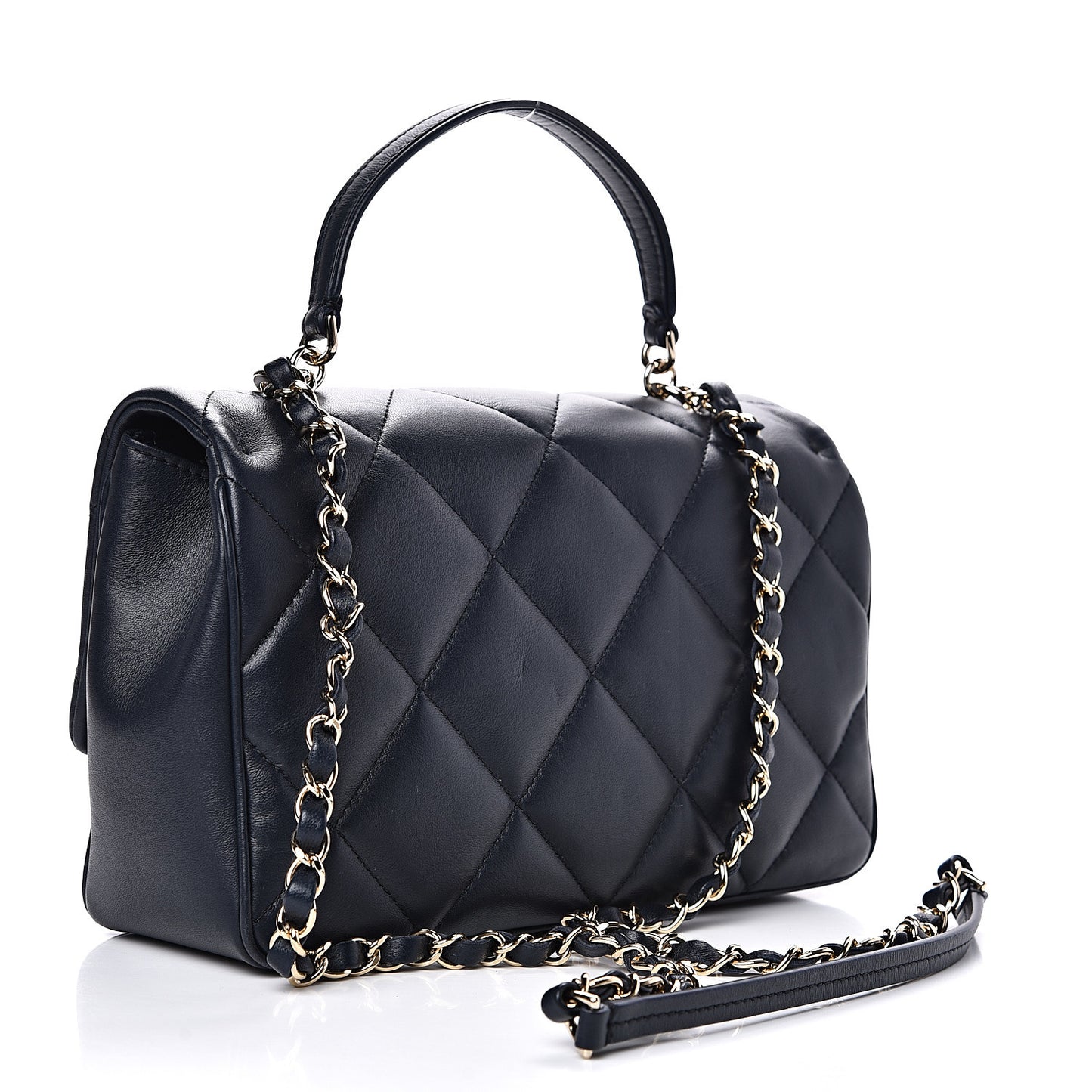 Lambskin Quilted Easy Carry Flap Navy