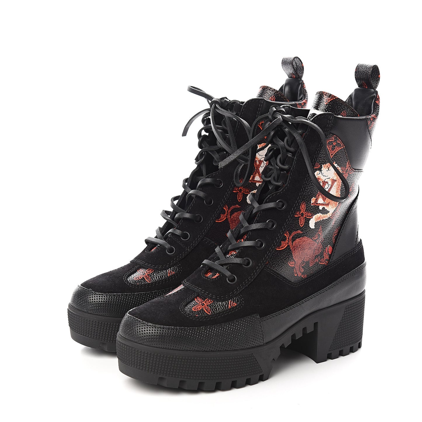 Suede Calfskiin Catogram Laureate Platform Desert Boots 37.5 Black Marron