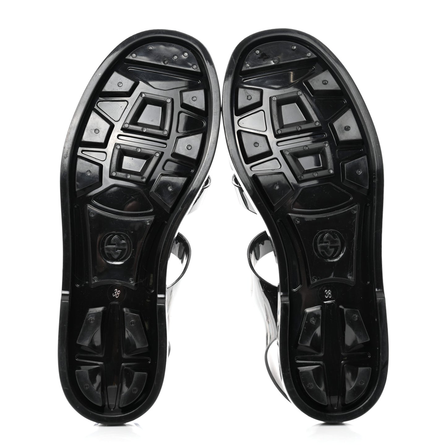 Shiny Rubber Double G Buckle Strap Sandals 38 Black