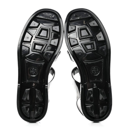 Gucci Shiny Rubber Double G Buckle Strap Sandals 38 Black 5 of 8