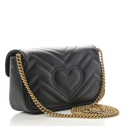 Gucci Calfskin Matelasse Super Mini GG Marmont Shoulder Bag Black 3 of 11