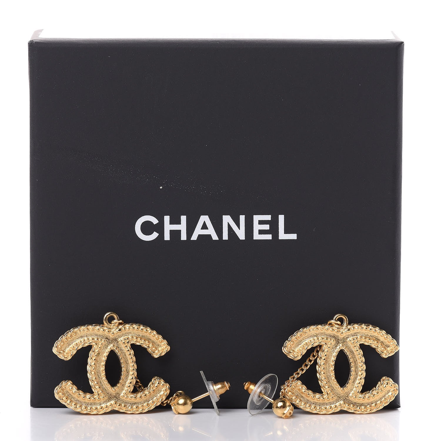 Chanel CC Drop Earrings Matte Gold 5 of 5