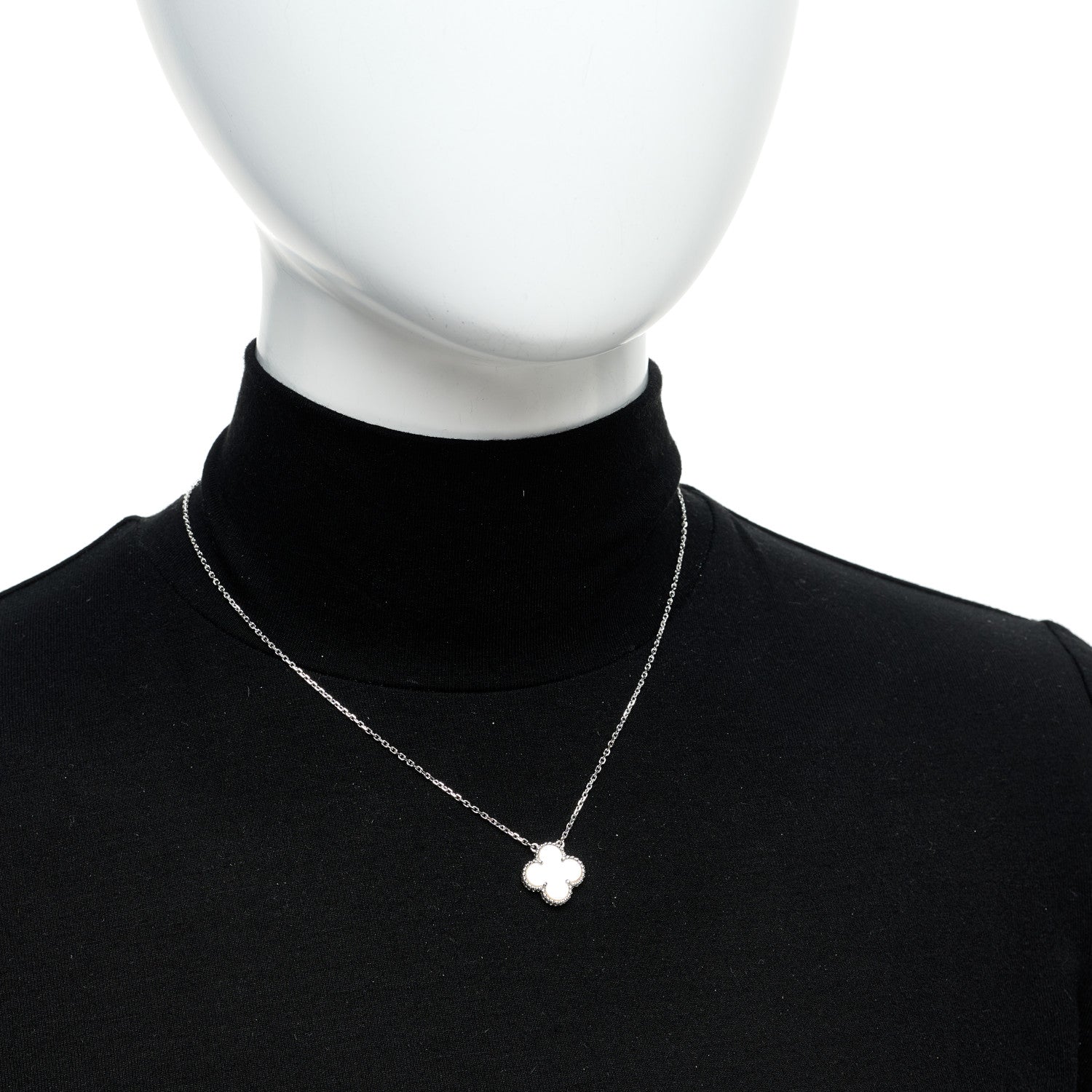 Van Cleef & Arpels 18K White Gold Mother Of Pearl Vintage Alhambra Pendant Necklace 2 of 5