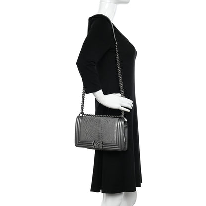 Chanel Snakeskin Medium Boy Flap Silver 2 of 12