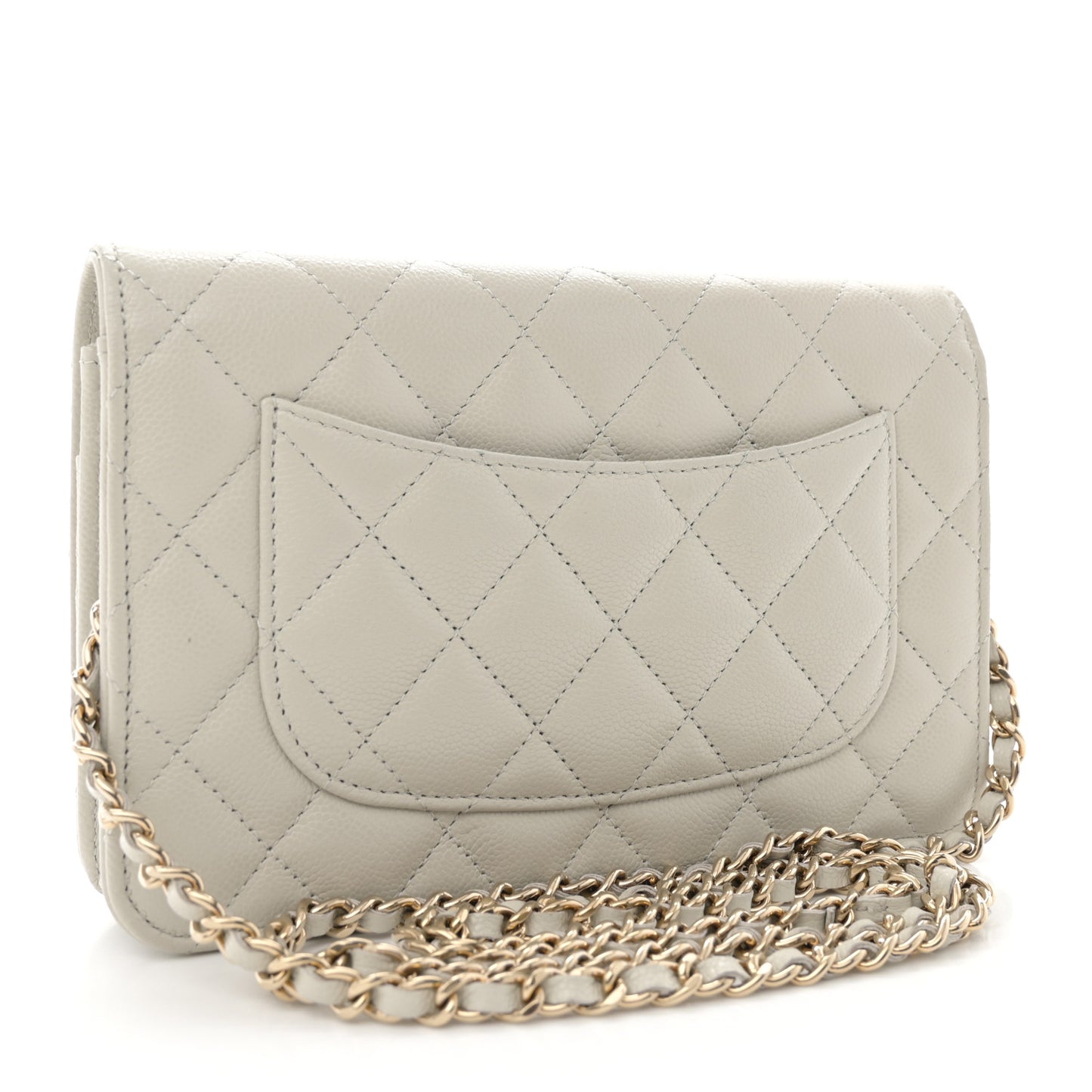 Caviar Quilted Wallet On Chain WOC Light Grey