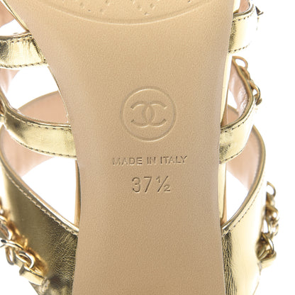 Chanel Laminated Lambskin Chain CC Mule Sandals 37.5 Gold 7 of 10