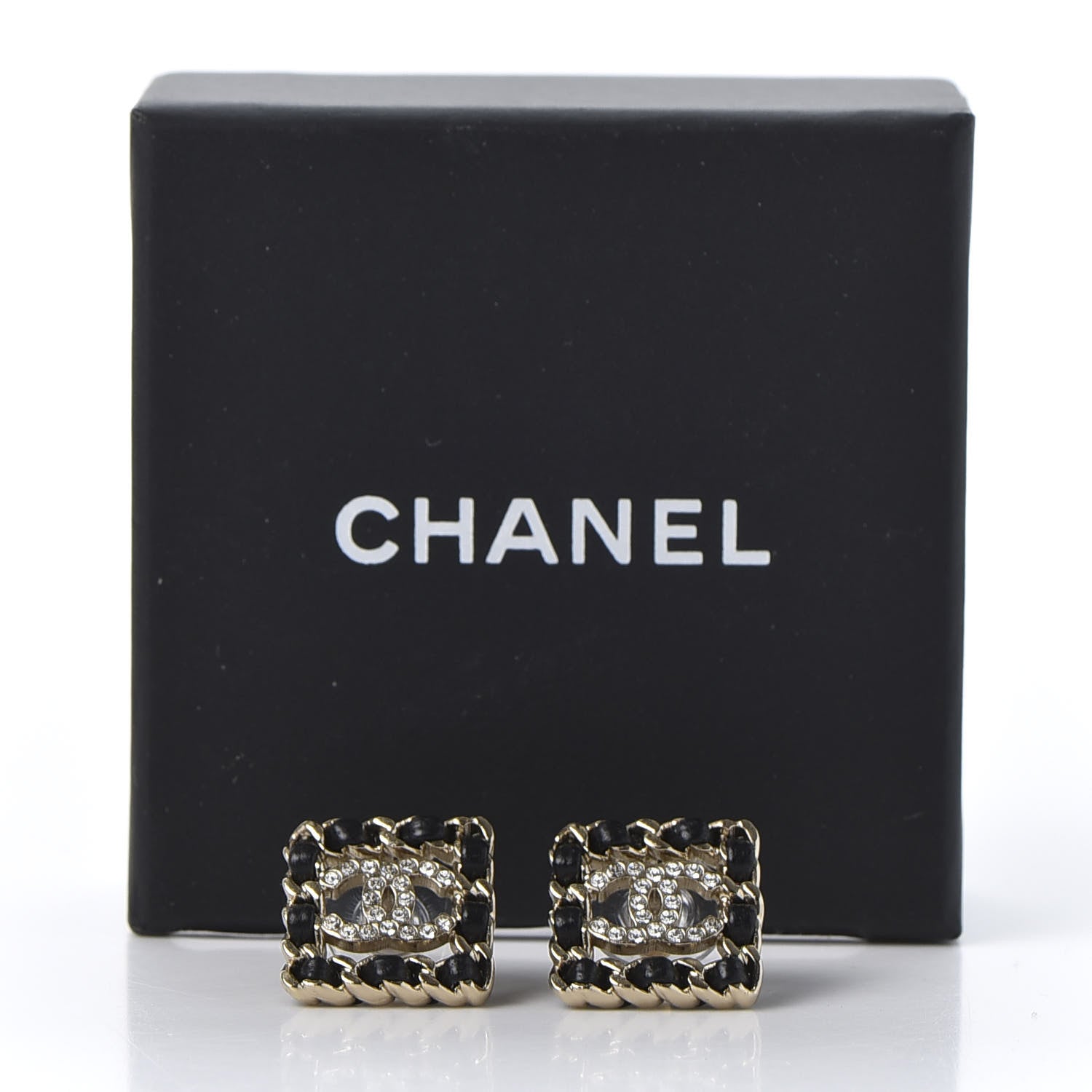 Chanel Crystal Lambskin Chain Sergeant Chanel Stud Earrings Black Gold 6 of 6