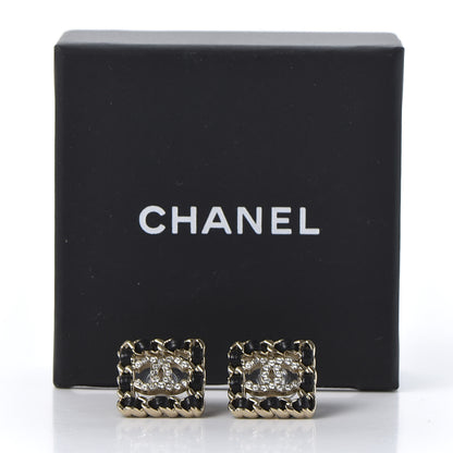 Chanel Crystal Lambskin Chain Sergeant Chanel Stud Earrings Black Gold 6 of 6