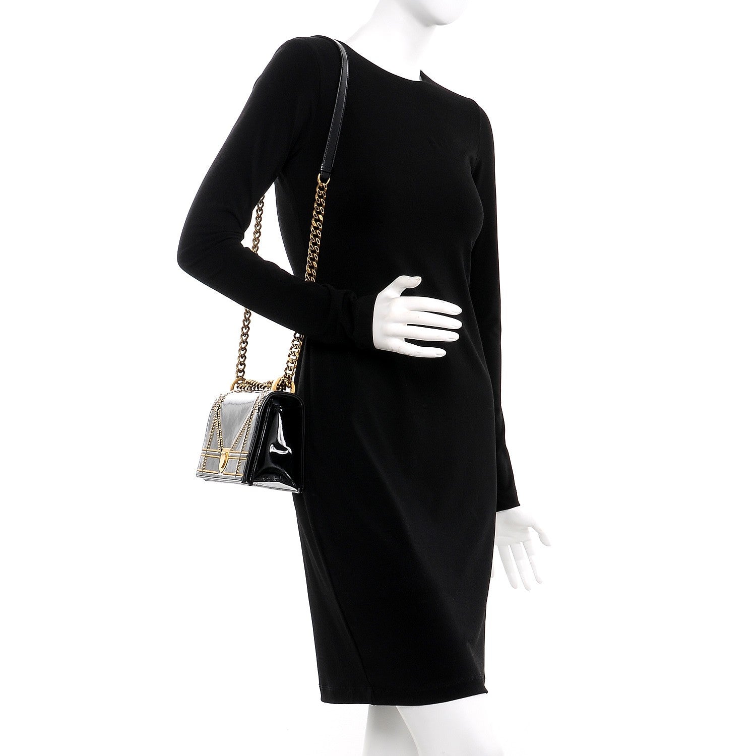 Christian Dior Patent Studded Small Diorama Flap Bag Black 2 of 15