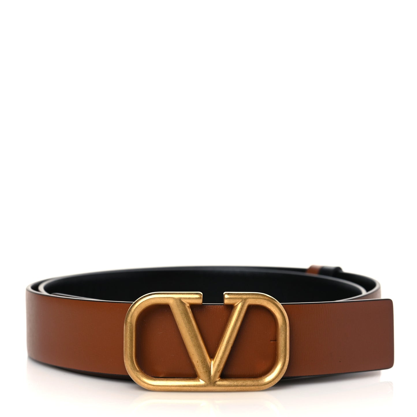 Glossy Calfskin VLogo Reversible 30mm Belt 95 38 Saddle Brown Black