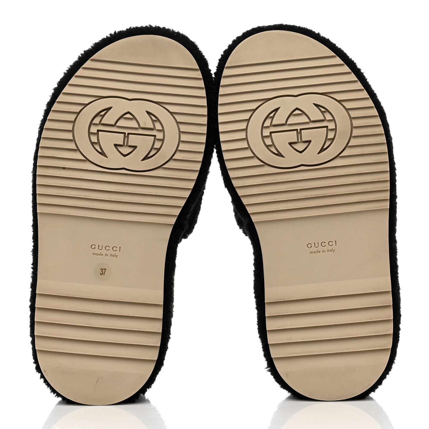 Shearling Interlocking G Womens Elea Platform Slide Wedge Sandals 37 Black Butterscotch