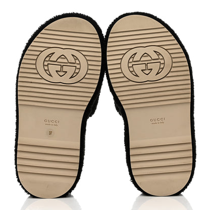 Gucci Shearling Interlocking G Womens Elea Platform Slide Wedge Sandals 37 Black Butterscotch 5 of 7