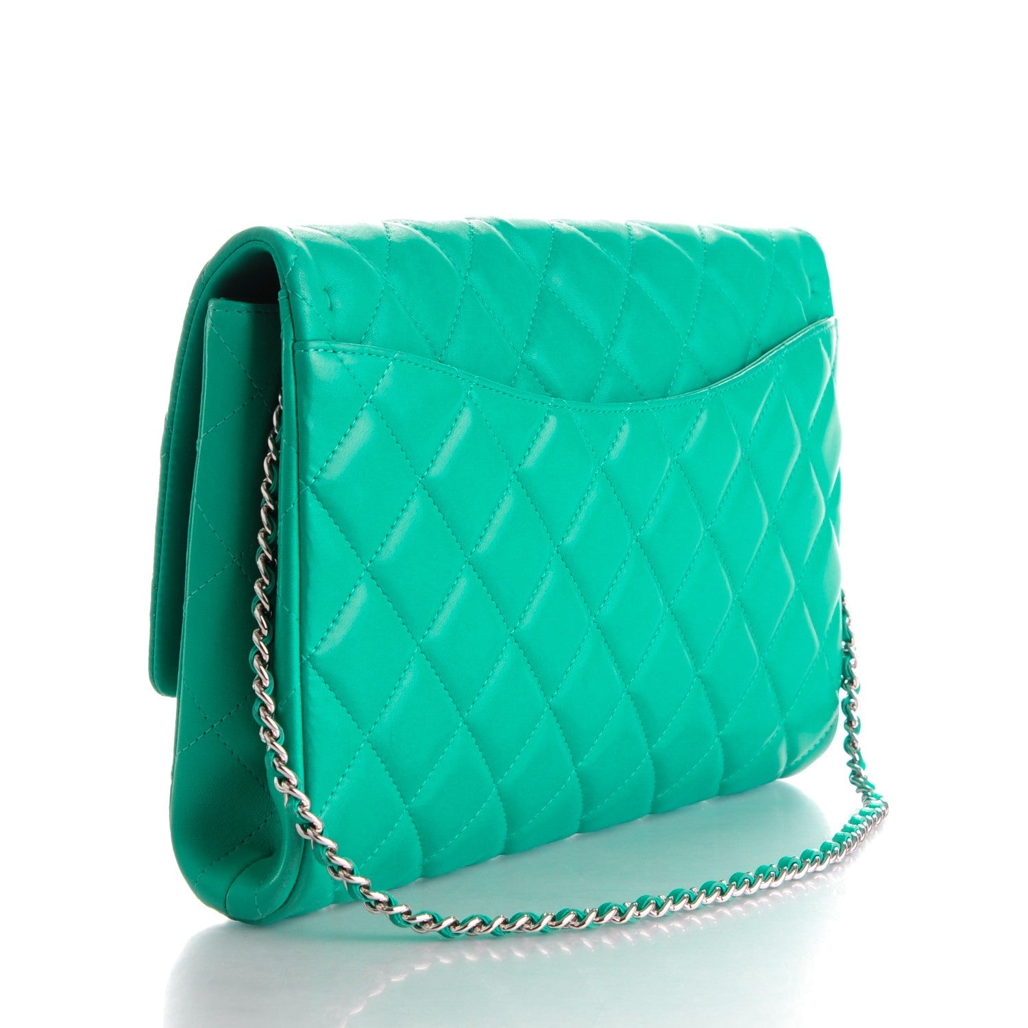 Chanel Lambskin Quilted Clutch With Chain Flap Green 3 of 10