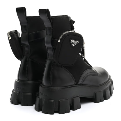 Prada Spazzolato Rois Re-Nylon Metal Triangle Logo Mens Monolith Pouch Pocket 60mm Combat Boots 7 Black 6 of 13
