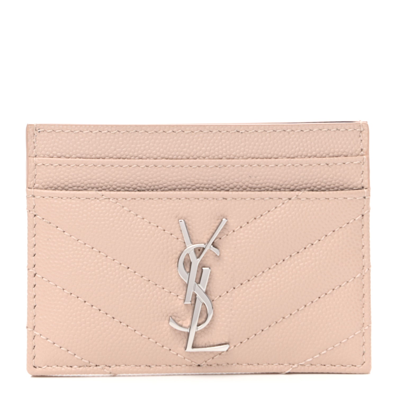 Saint Laurent Grain De Poudre Matelasse Chevron Monogram Credit Card Case Marble Pink 1 of 7