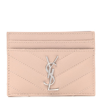 Saint Laurent Grain De Poudre Matelasse Chevron Monogram Credit Card Case Marble Pink 1 of 7
